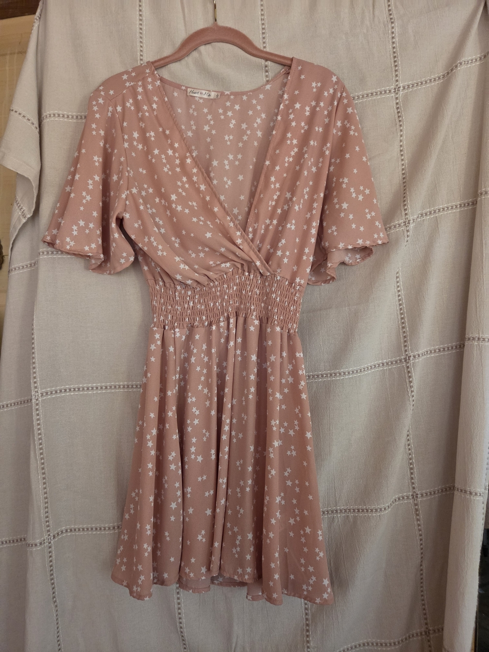 Smocked Waist Mini Dress with Star Print - Blush Pink